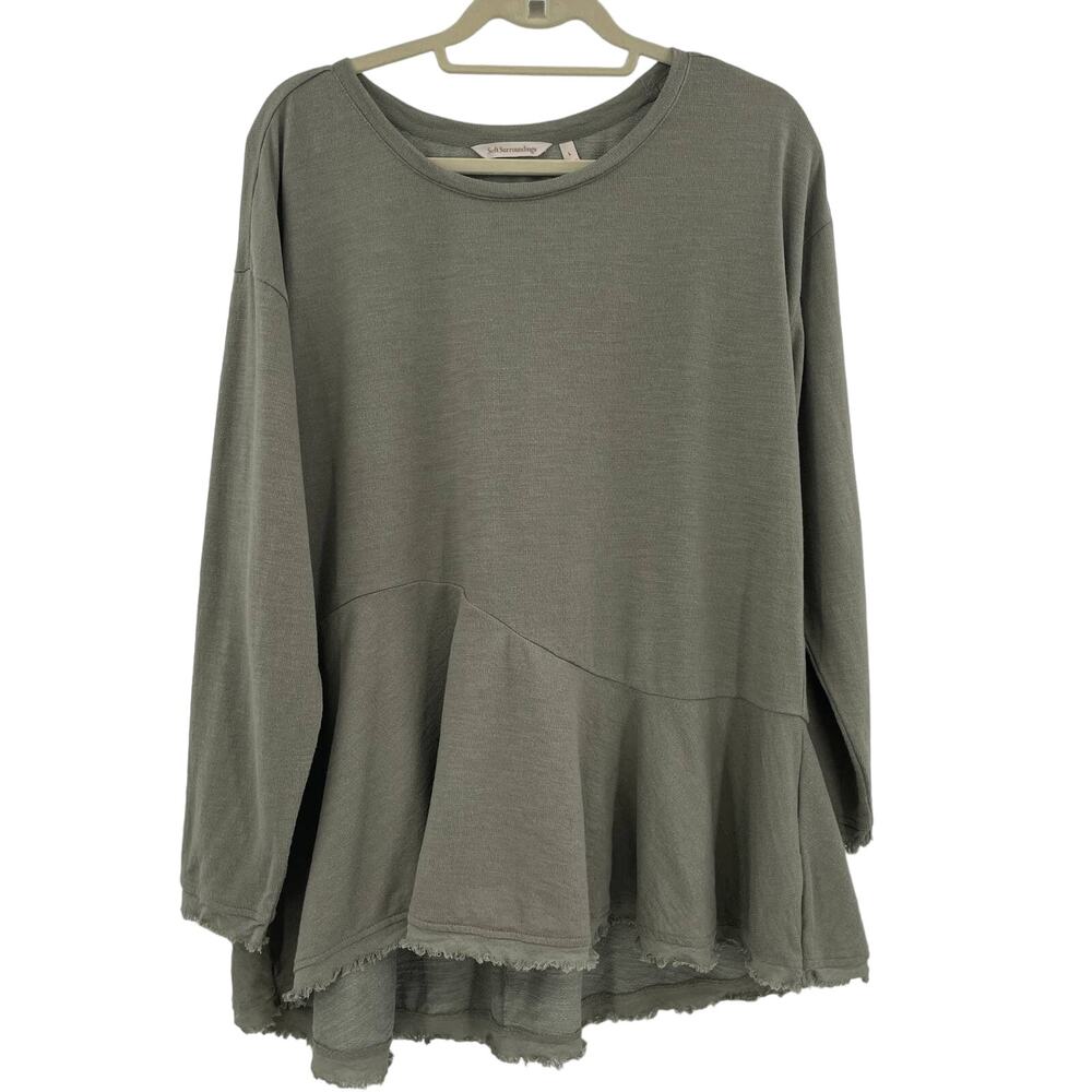 Soft Surroundings Lanai Pullover Top Long Sleeve Raw Edges 2EH64 Size Large